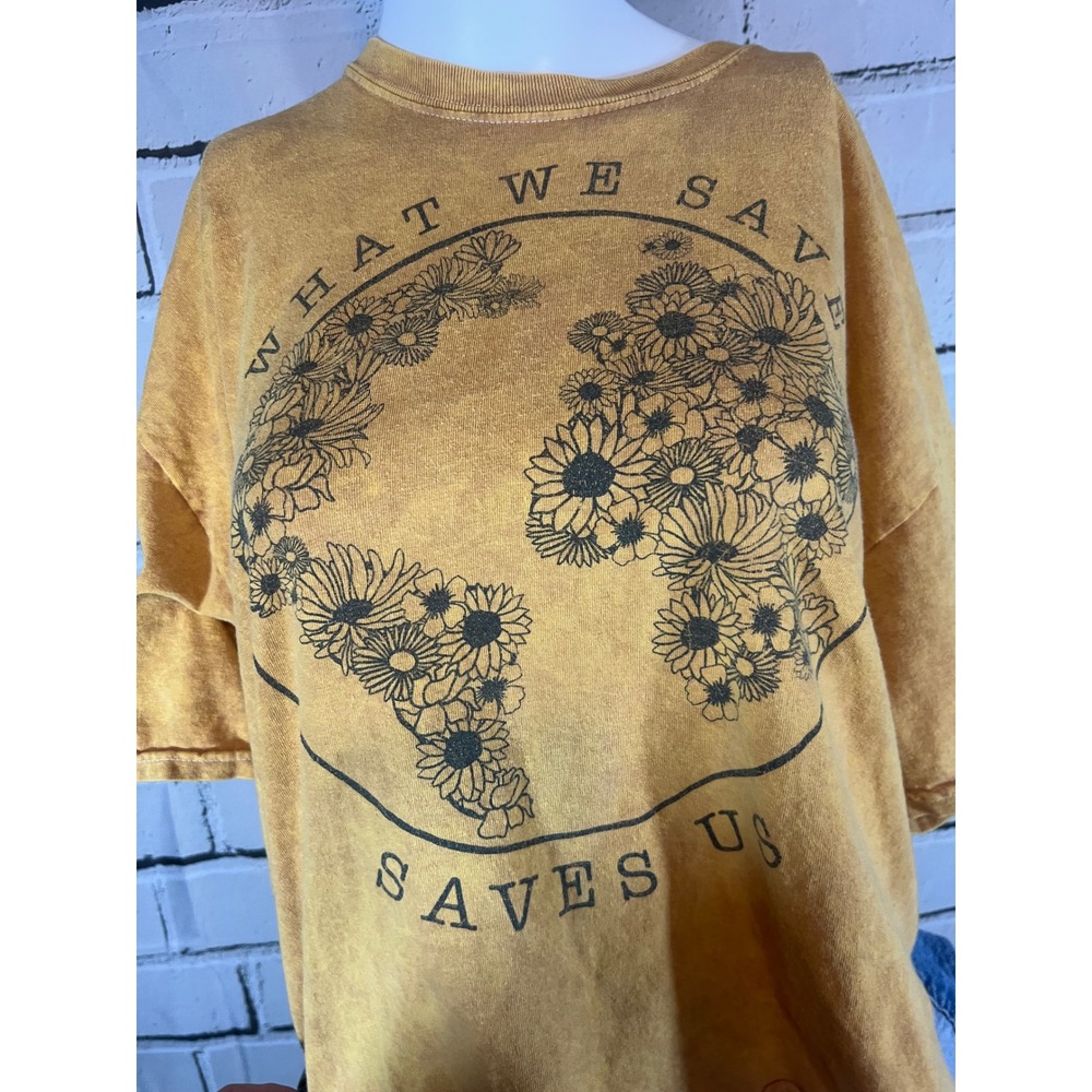 Fifth Sun Mustard Yellow Floral Globe Graphic Tee What We Save Saves Us XL
